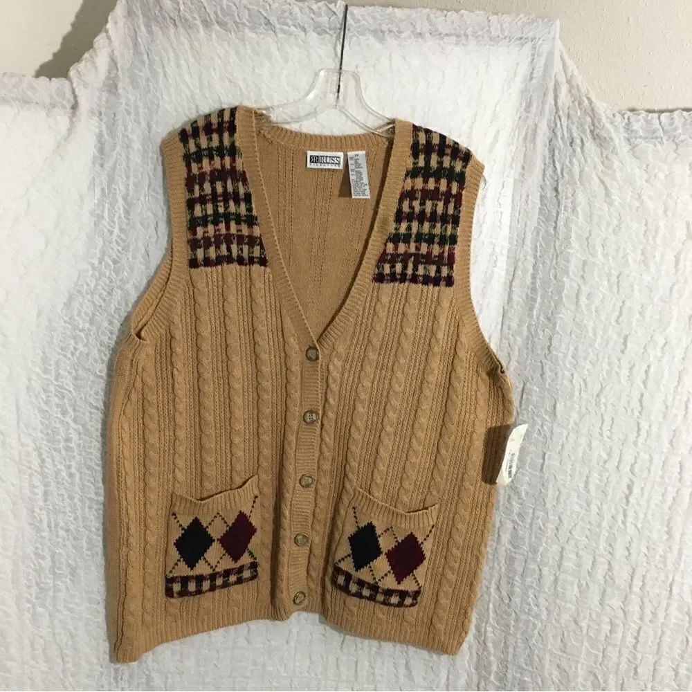 Russ Signature Vtg Brown Knit Vest 2X